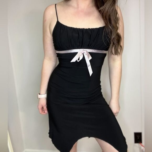 Vintage Y2K Black and White Fairy Asymmetrical Hem Party Dress - Picture 7 of 15